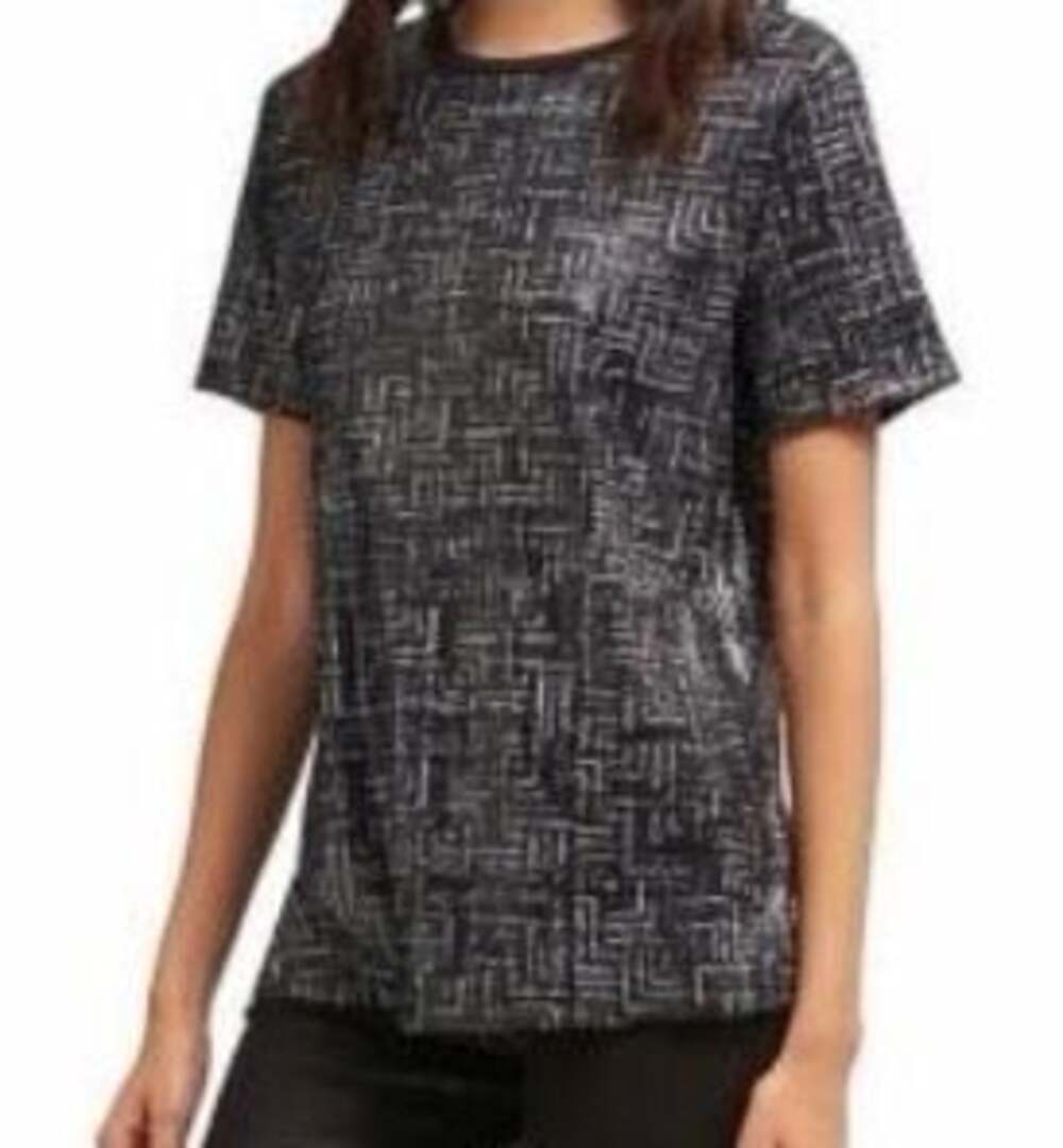 DKNY Women's Black & Silver Geometric Maze Sequin T-Shirt Size S NWT